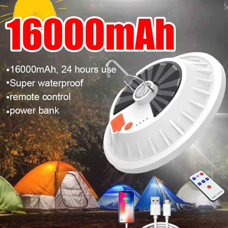 

New 16000mAh Camping Lights Tent Lamp Solar LED Rechargeable Portable Lanterns Battery Lamp Outdoor Emergency Camping Lantern