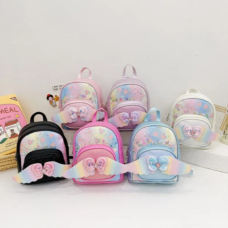 

Детский школьный рюкзак для детского сада, милые маленькие крылья, бант с блестками, детский рюкзак Kawaii