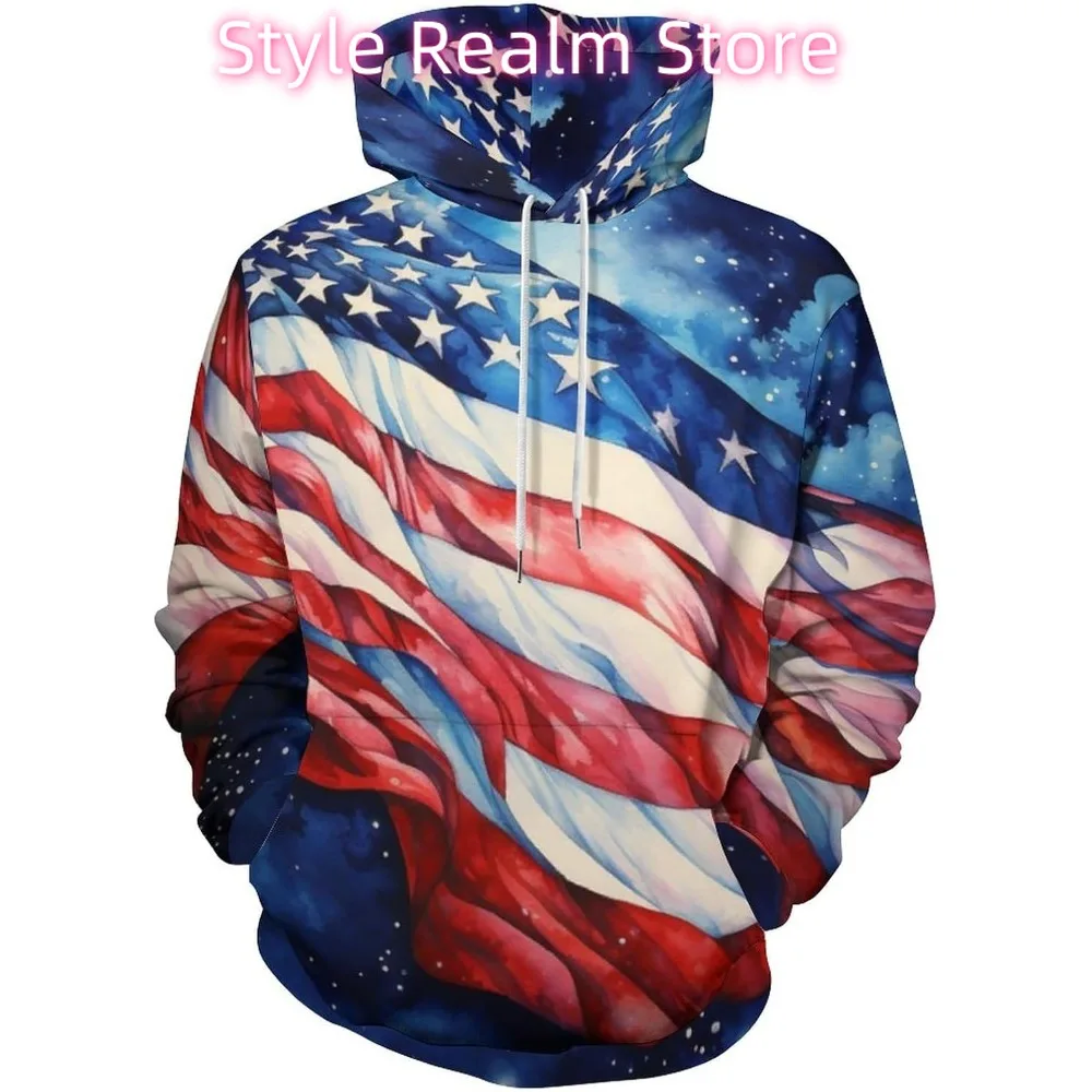 الجدة التعادل صبغ العلم الأمريكي هوديس مطبوعة مقنعين مضحك أزياء طويلة الأكمام البلوز هوديي