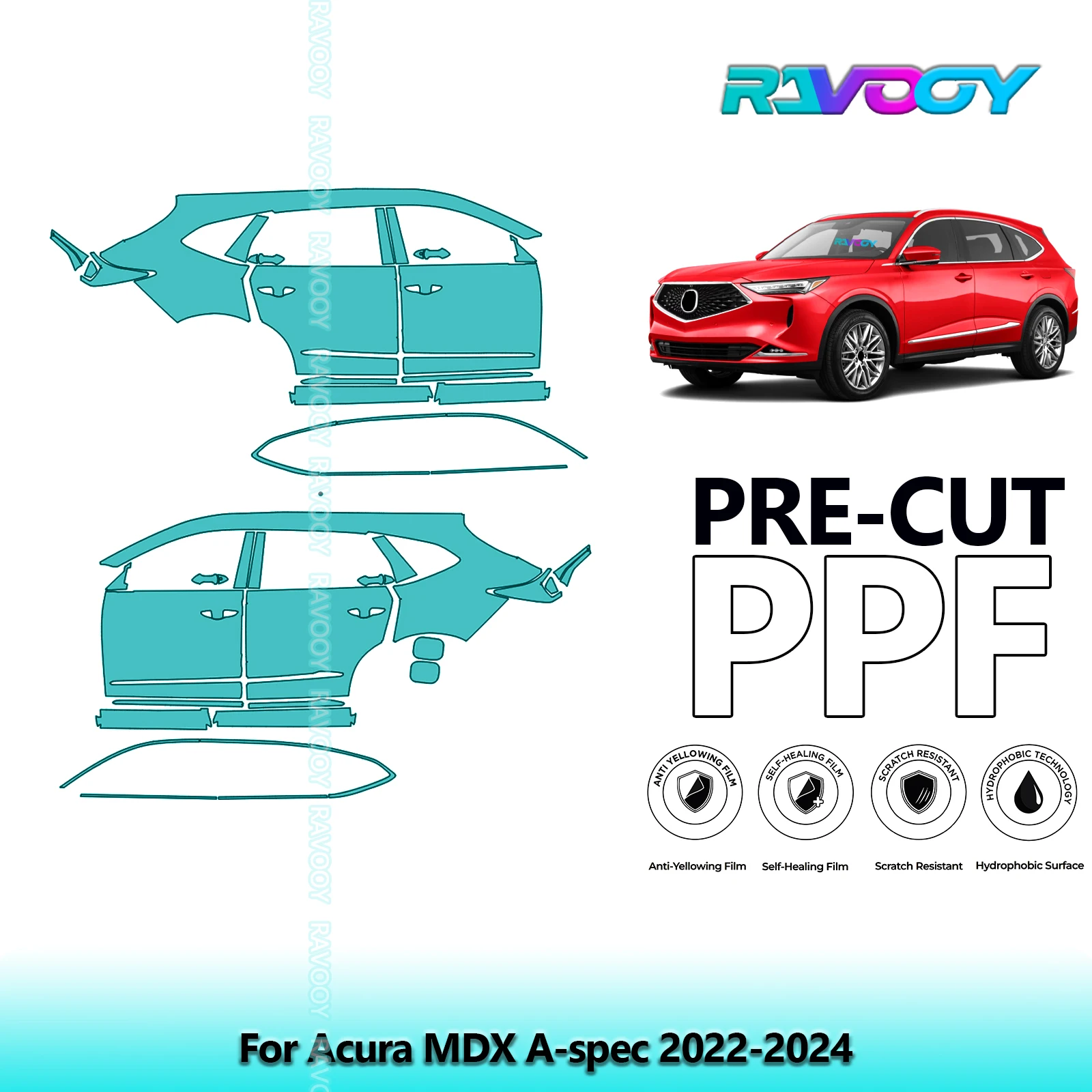 

For Acura MDX A-spec 2022-2024 8.5mil Clear Matte Pre-Cut PPF Door & A/B Pillar Kit TPU Paint Protection Film Set