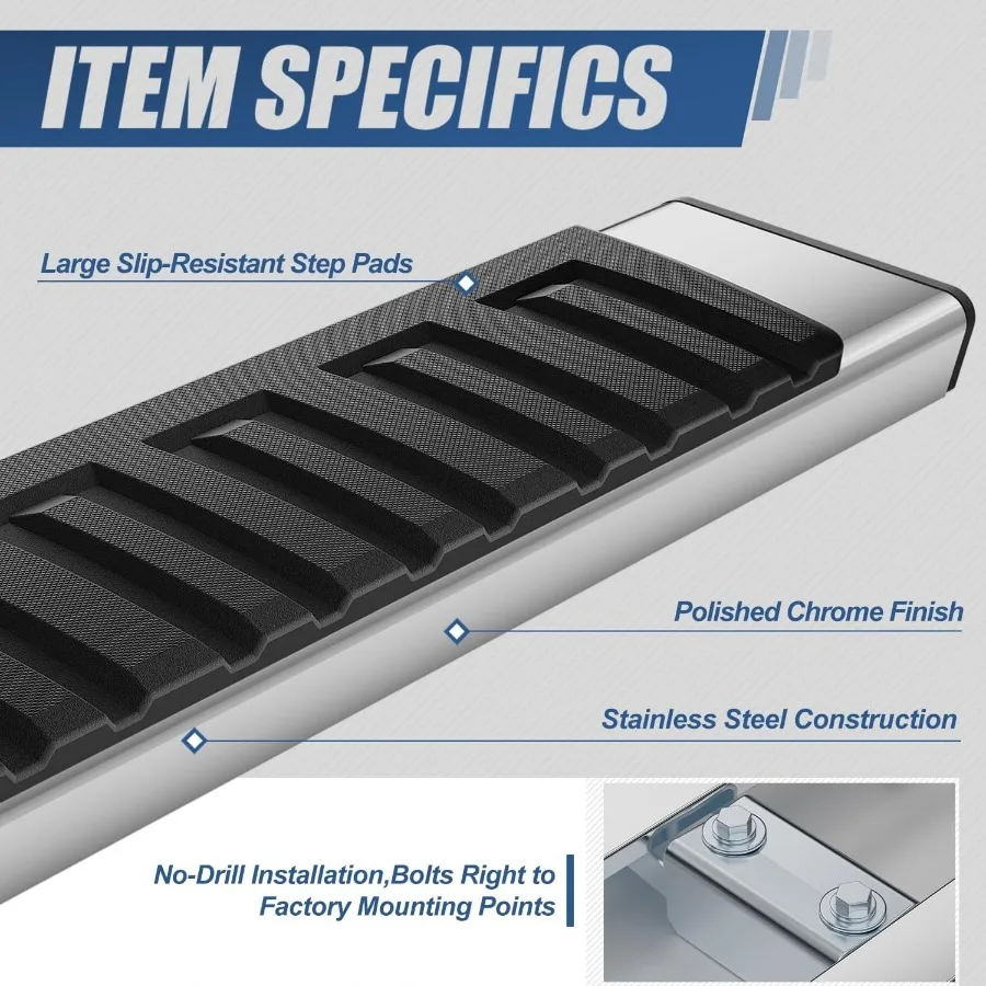 لوحات تشغيل مسطحة متوافقة مع 2009-2024 دودج رام 1500 2500 3500 كابينة دائرية 4 أبواب من الفولاذ المقاوم للصدأ خطوات جانبية للسكك الحديدية Nerf Bar