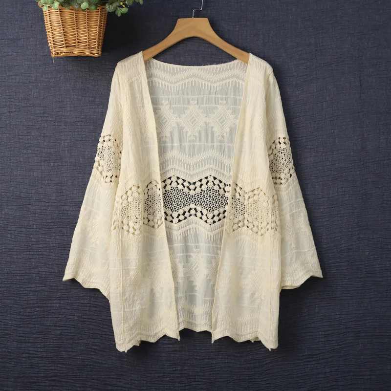 Summer Thin Sun Protection Women 2024 New Shawl Top Clothing For Air Conditioned Rooms Lace Shirt Mid-Length Cardigan Jacket