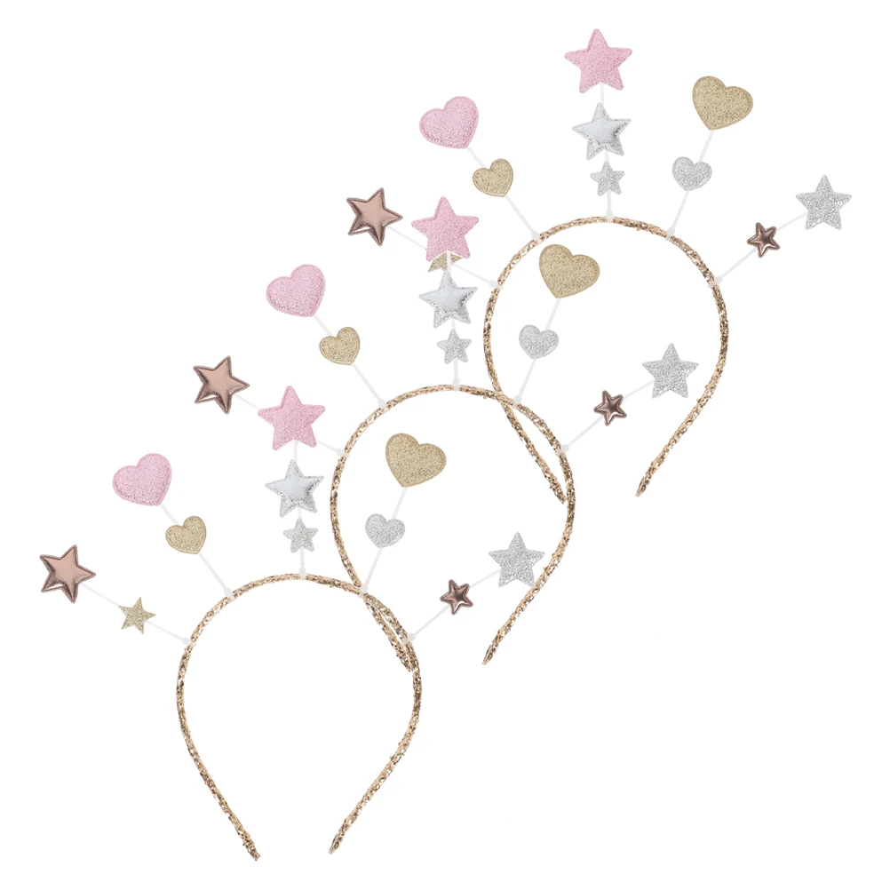 

3 Pcs Heart Shape Hair Accessories Shiny Star Headb for Girls Women Party Birthday Festival Holiday Glitter Plastic Children