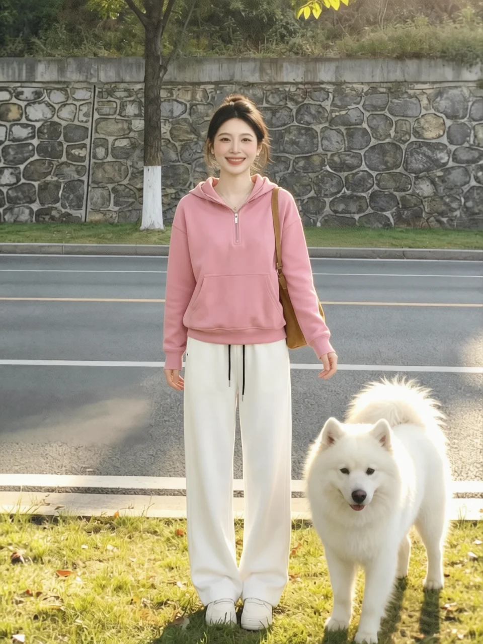 

Весенний женский модный комплект 2026: розовое худи и белые широкие брюки, костюм-двойка, антивозрастная трендовая одежда, брюки с высокой талией