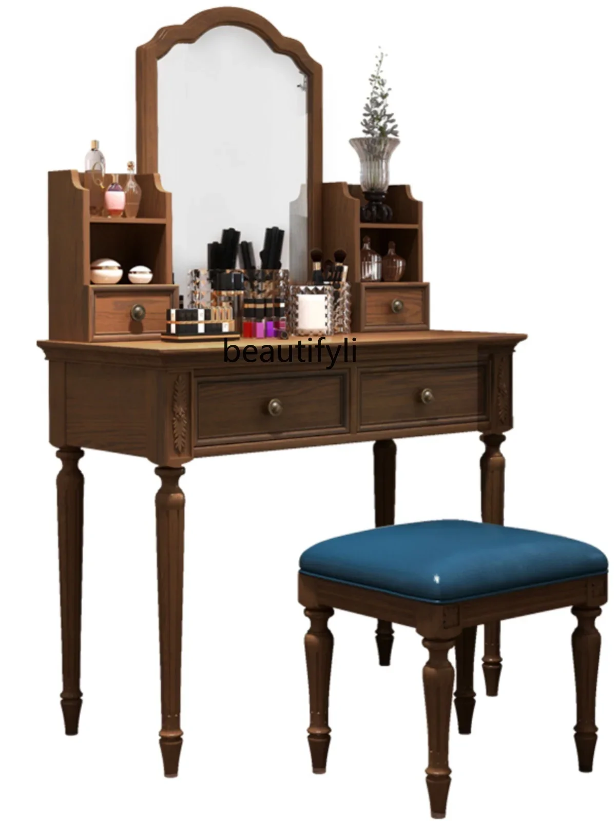 

American country style solid wood dresser small apartment bedroom modern and simple, makeup table with mirror