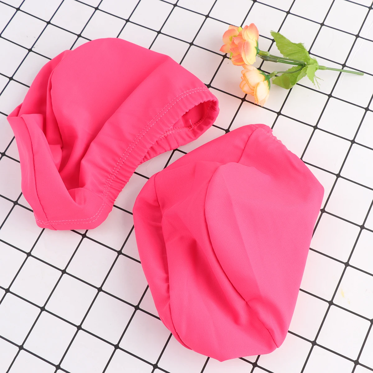 

2pcs Swim Size For Men Women Long Hair Quick-Dry Uv Protection Stretchable Polyester Unisex Swimming Caps Rose Red