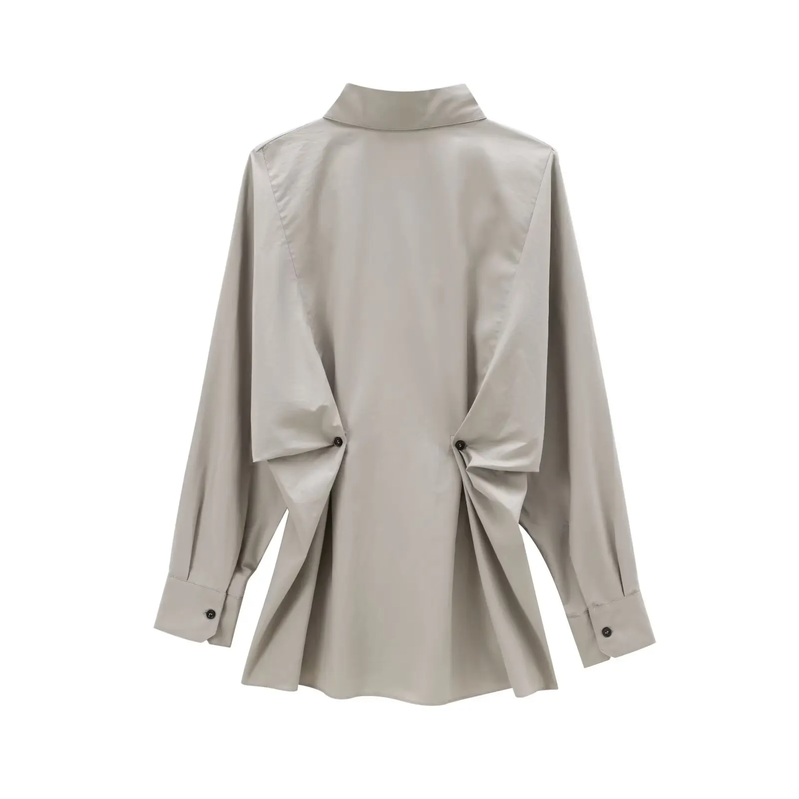 Maxdutti  Minimalist Solid Color Shirt Fashionable And Elegant Poplin Waist Cinched Long Sleeved Shirt Casual Blouse Women