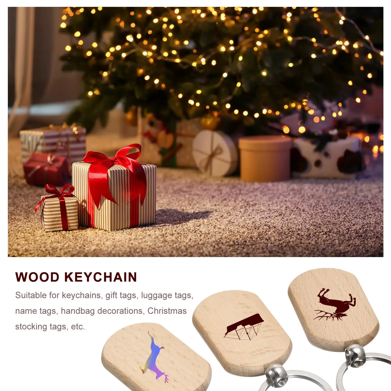 50Pcs/Set Blank Wooden Key Chain Geometry Shape Key Chains Tags Wood Keychains Key Ring Tag For DIY Crafts Gifts