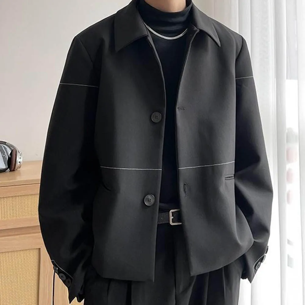 

Autumn New Men's Solid Color Long-Sleeved Suit Jacket American Retro Fashion Trend Simple Loose High Street Casual Men's Tops