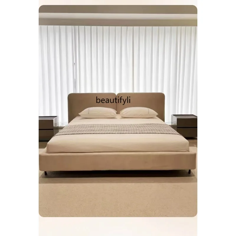 QQ132 French Cream Princess Double Flannel Italian Master Bedroom Wedding Bed Fabric Bed