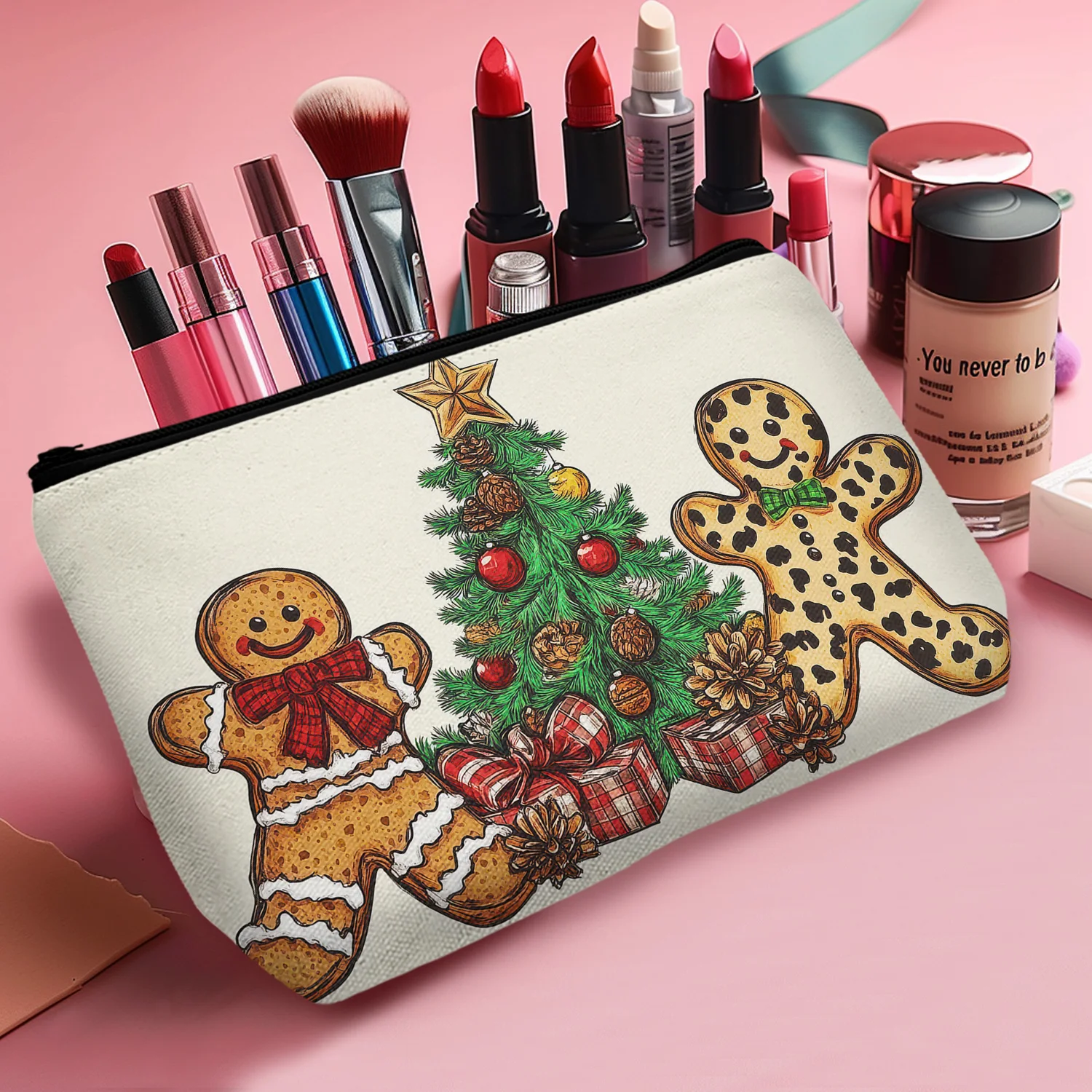 1Pc Christmas Gift Christmas Trees Makeup Bag Christmas Cookies Cosmetic Bag Marry Christmas Gift For Classmates Friend