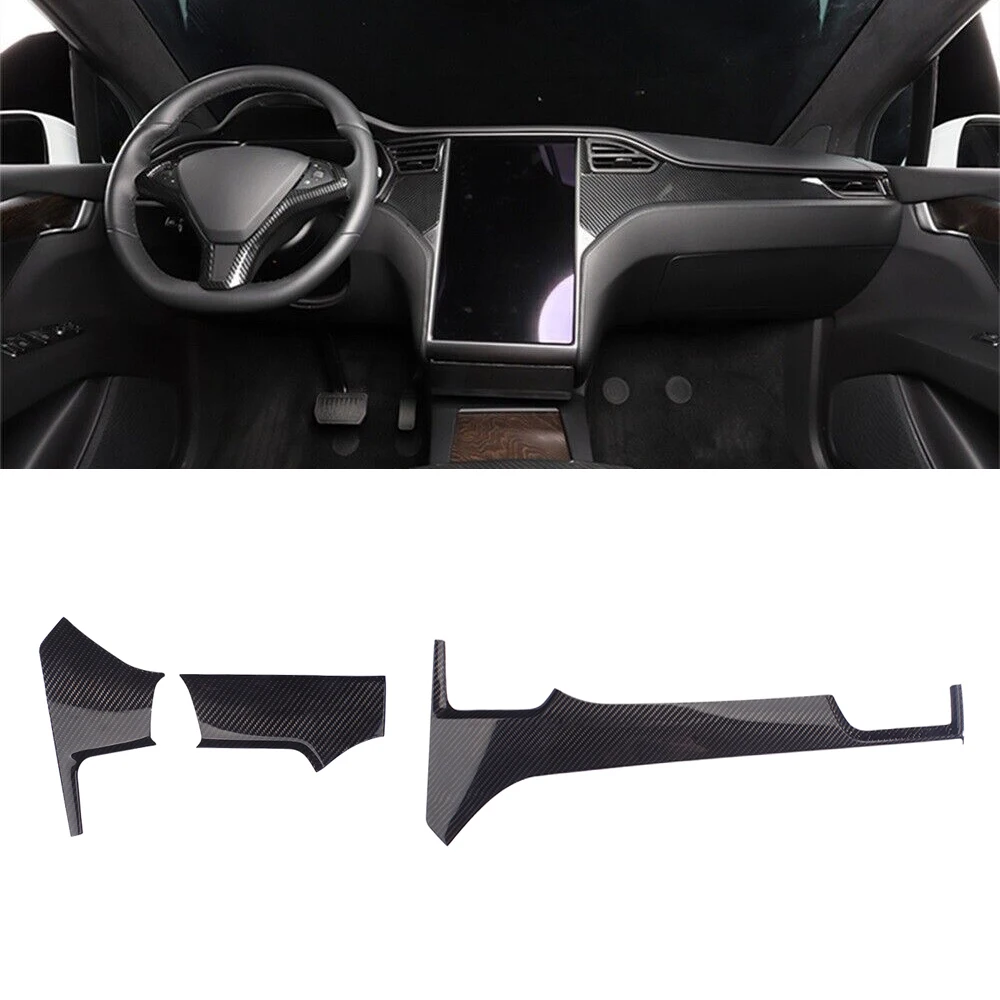 Real Carbon Fiber Interior Accessories Dash Cover Door Trim Panels For Tesla Model X 2016-2019