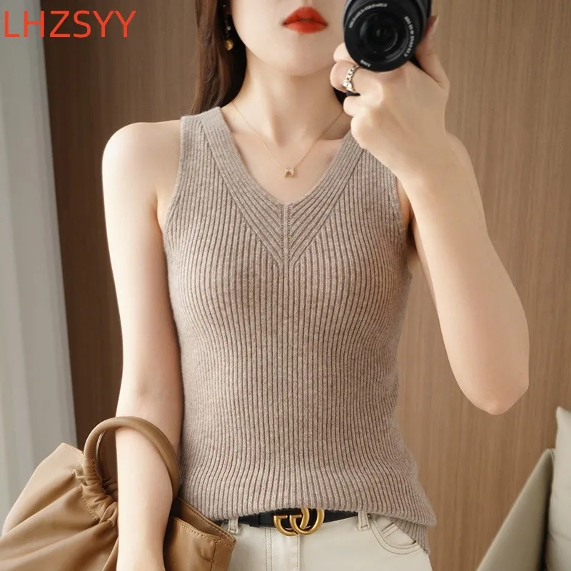 LHZSYY Women\'s New 100% Pure Wool Camisole Four Seasons Inner cloth Vest Sleeveless Condole Belt Versatile Cashmere Knit Halter