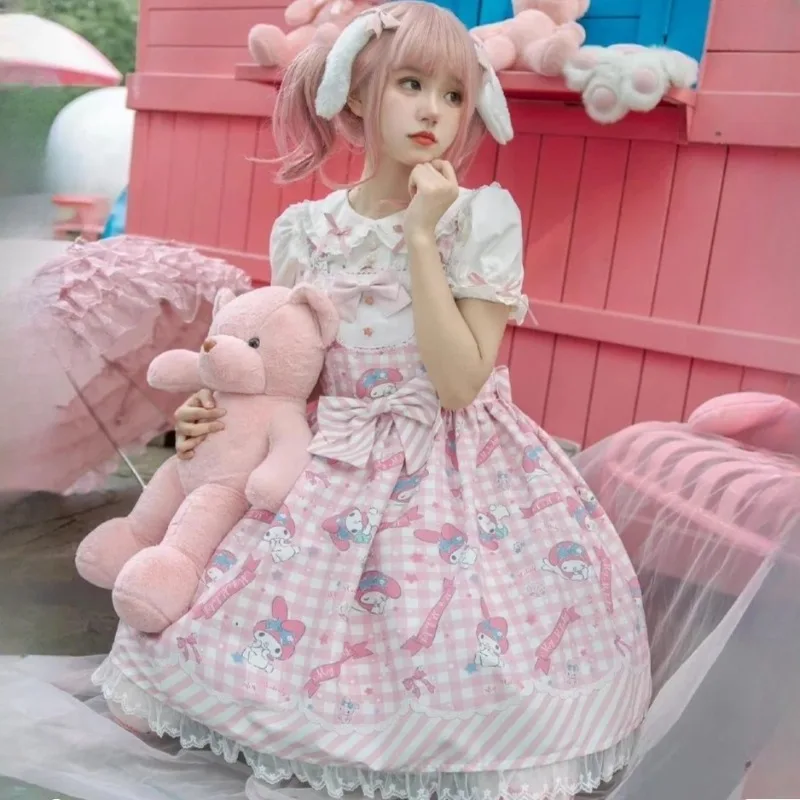 

Anime Kawaii Cinnamoroll Lolita Dress Womens Cartoon Kuromi My Melody Bow Accessories Lace Princess Dress Christmas Gift
