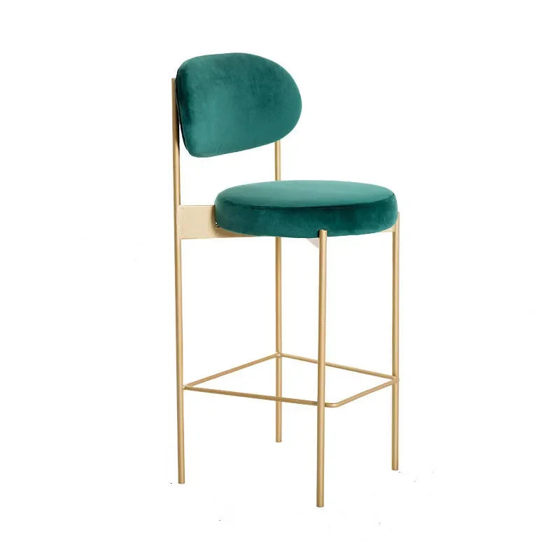 Exquisite welding velvet cushion luxury creative dining colorful gold painted high iron foot counter simple round bar stool