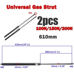 2pcs 100N 150N 200N Car Gas Strut Bars Gas Spring Hood 610mm M8 Support Rod Shock Lift For RV Bed Window Bus Caravans