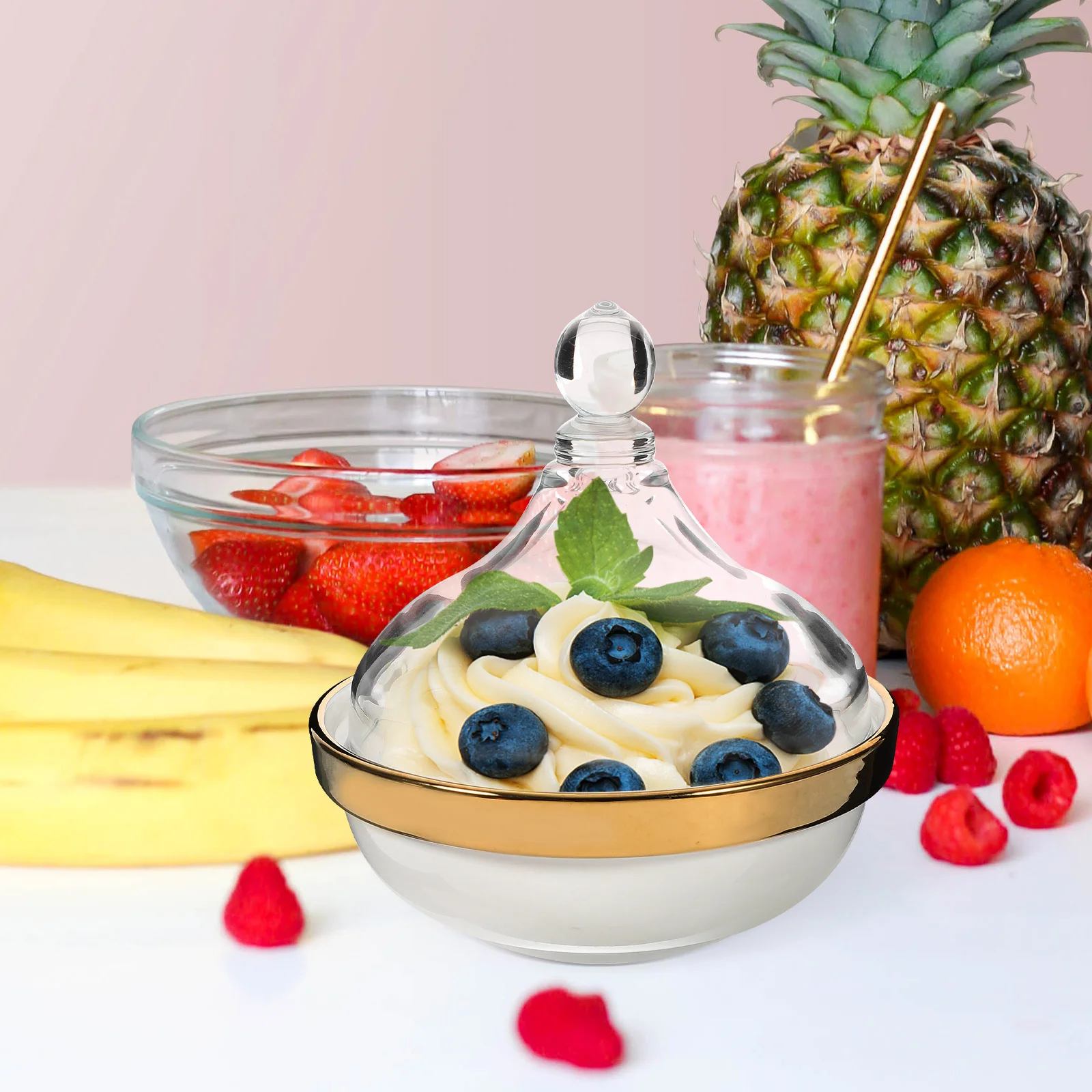 

Ceramic Dessert Bowl with Lid Multipurpose Baking Pudding Fruit Storage Bowl Home Kitchen Lidded Baking Bowls Dessert Ramekin