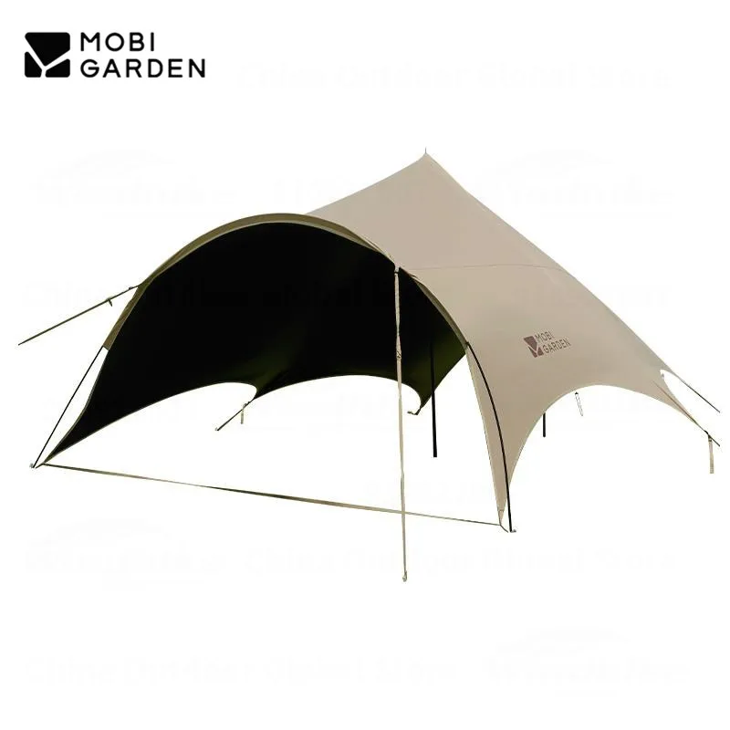 

MOBI GARDEN Camping Tent Picnic Black Vinyl Canopy Rainproof And UV Protection Large Space Awning Butterfly Shape Guanting A270