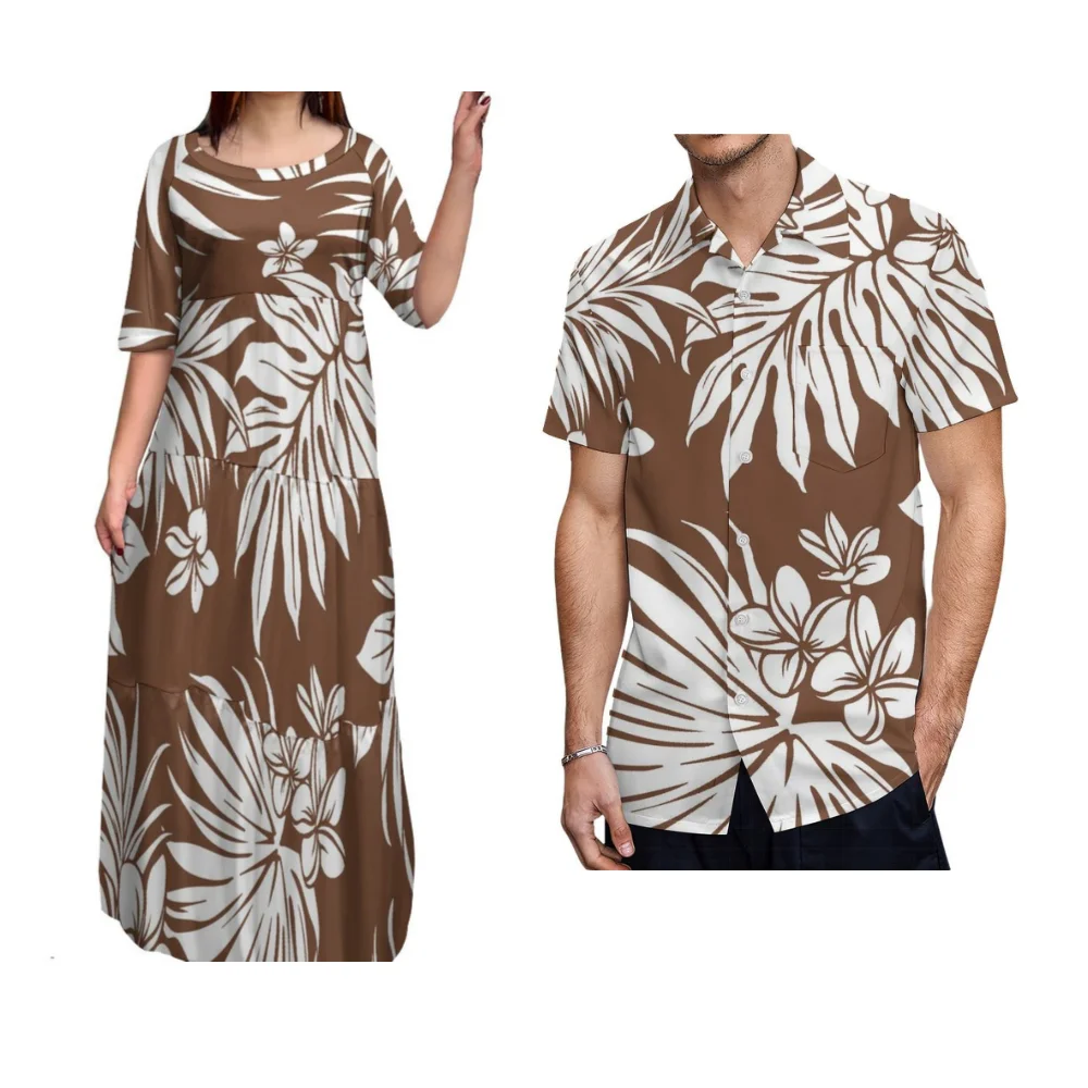 وشملت الضرائب ساموا القبلية الأزهار طباعة مخصص الرجعية الفن نمط فستان قميص البولينيزية زوجين الملابس تصميم جديد