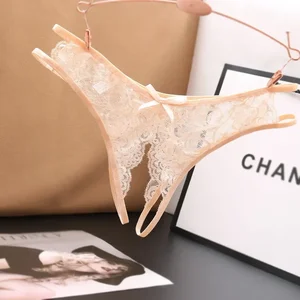 سراويل دانتيل شفافة للنساء ملابس داخلية مثير G- سلسلة ثونغ الصلبة Bowknot الملابس الداخلية المنشعب فتح السيدات سراويل أفضل 8 ملابس داخلية مثيرة مبيعا مع فتح - No4