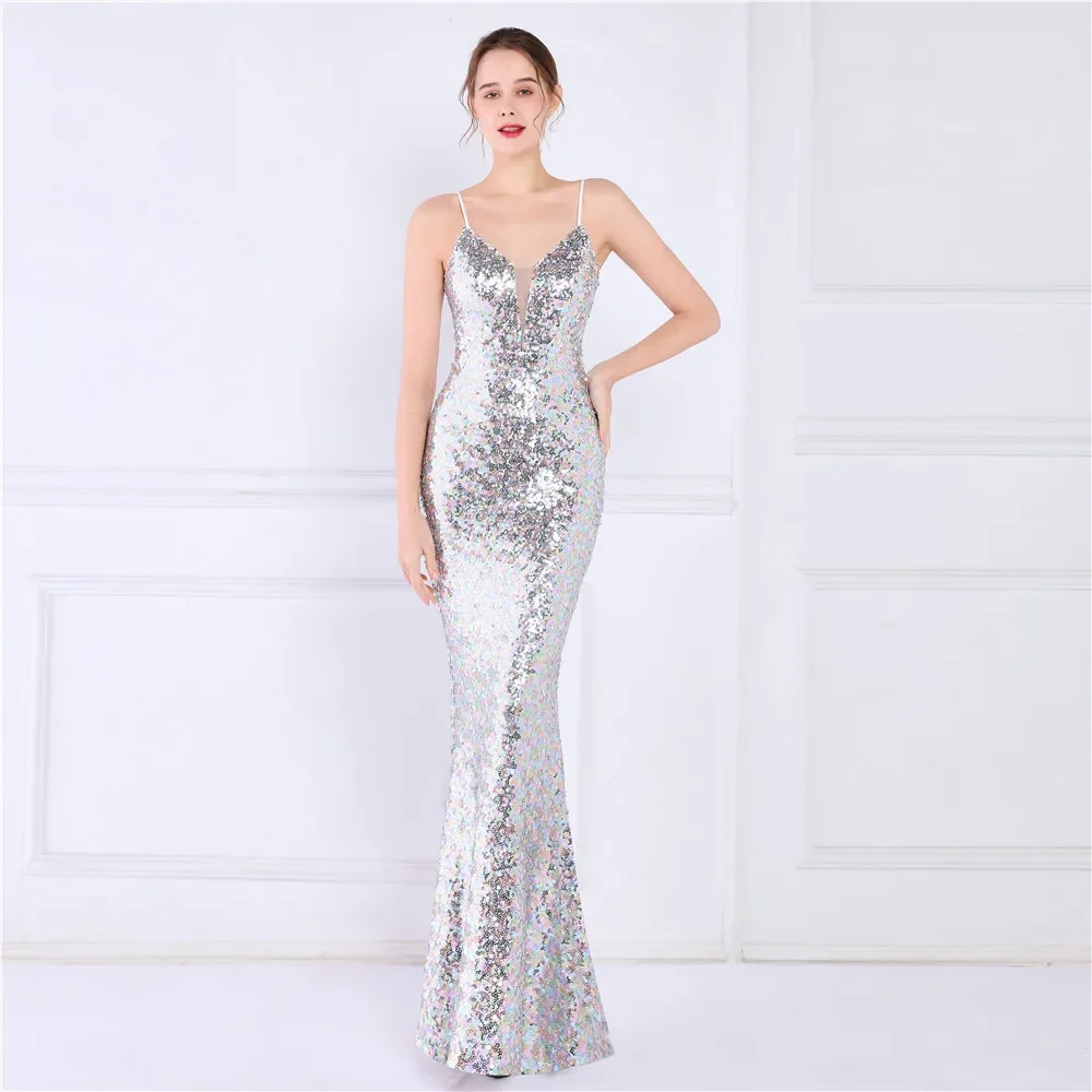 Luxury Gold Crystal Prom Dresses Mermaid Slip Long Black Sequin Boutique Wedding Bridesmaid Cocktail Prom Glitter Summer 2022