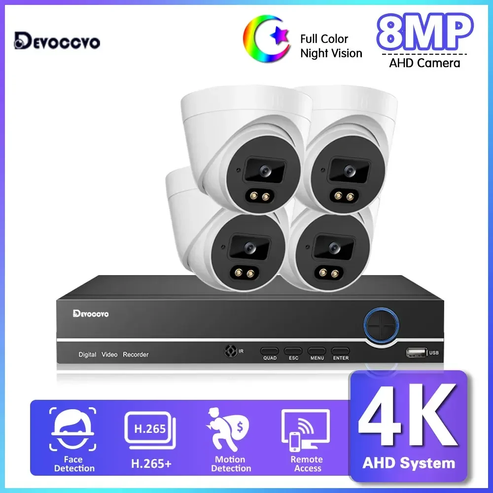 AHD CCTV Camera Security System Kit Dome 4K 4CH DVR Kit Indoor Home Color Night Vision Ceiling Camera Video Surveillance System