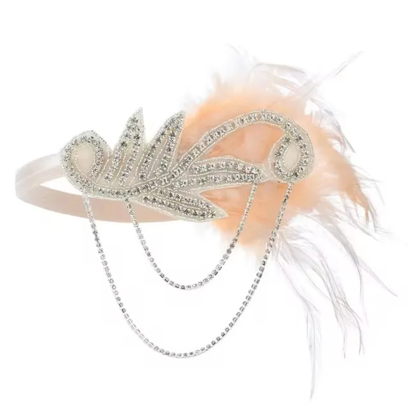 1920's Headband Costume Props Charleston accessories Flapper Headpiece Great Gatsby feather beaded hair band резинки для волос