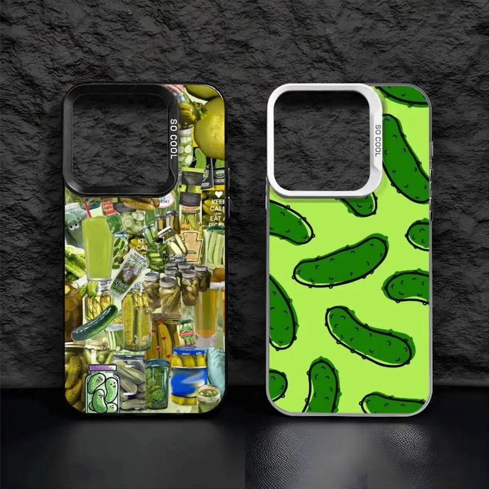 

Food P-Pickles C-Cucumber Phone Case For iPhone17, 16,15,14,13,12 Pro Max Black Candy Matte Shockproof Cover