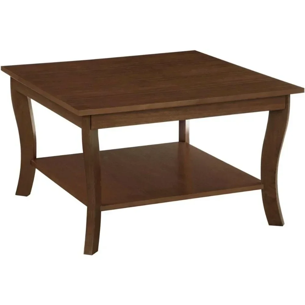 

American Heritage Square Coffee Table, Espresso,2 Spacious Tiers of Shelving for Living Room