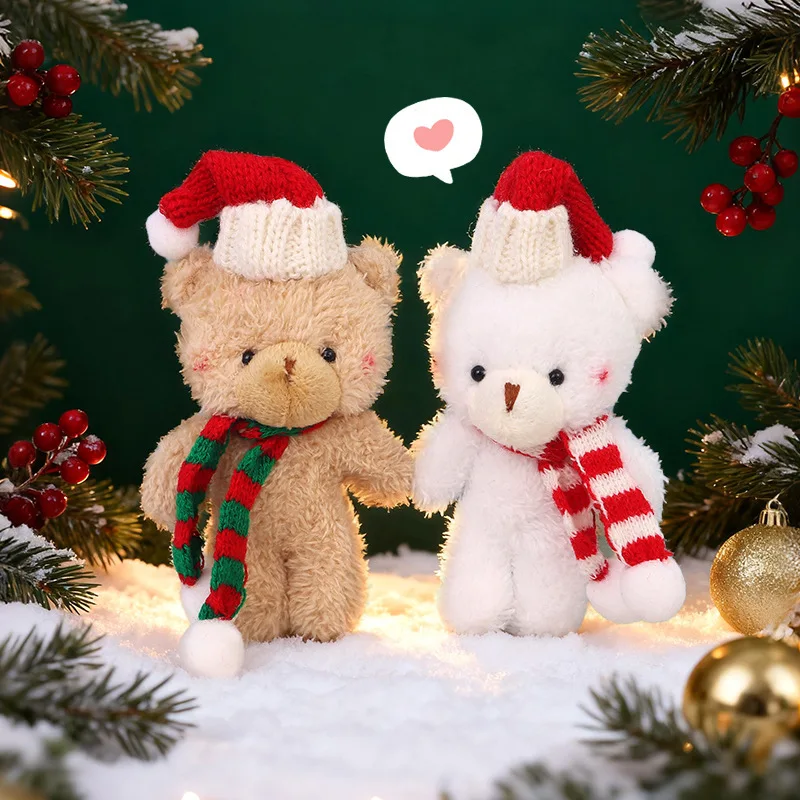 

Cute Christmas Blusher Bear Plush Keychain Pendant Stuffed Doll With Santa Hat Scarf One Piece Design Small Gift For Toy Lovers