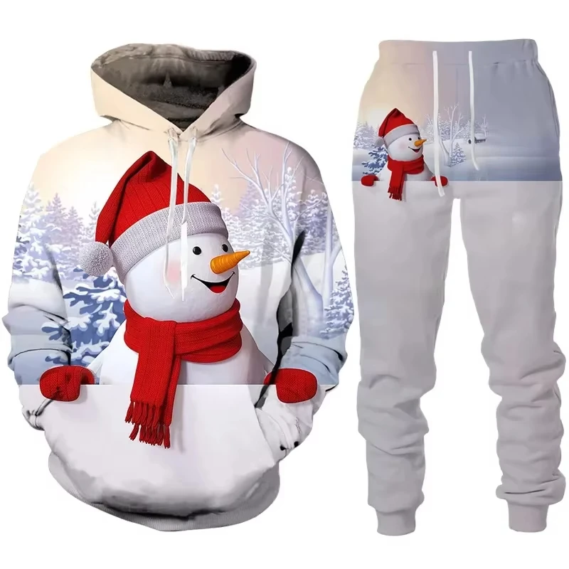 Conjunto de chándal con estampado 3D de Papá Noel para niños, Sudadera con capucha y pantalones, 2 piezas, para fiesta navideña de Año Nuevo