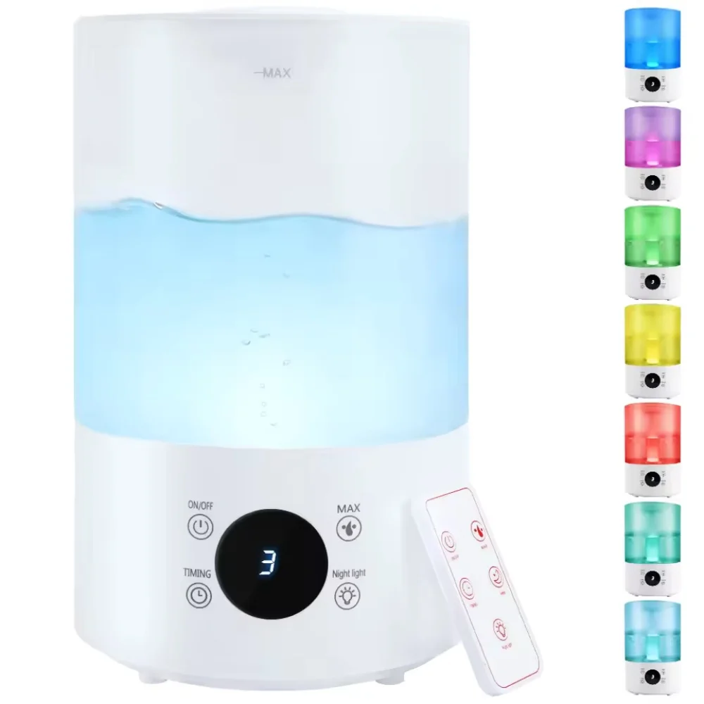 Humidificateur ultrasonique à brume fraîche 4L avec télécommande pour la maison, la chambre, le bébé, avec 360° °   Buse avec 7 lumières RGB, arrêt automatique
