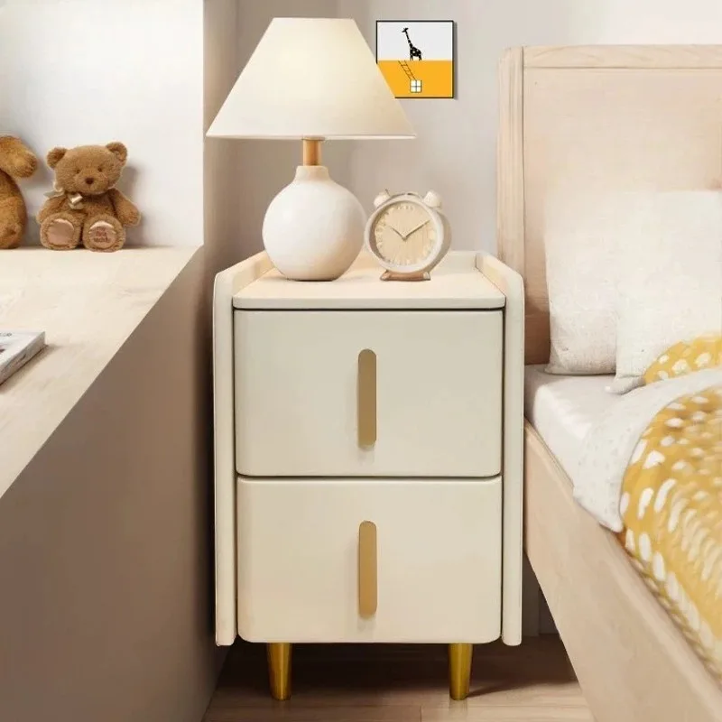 Cream-Colored Upholstered Nightstand , Eco-Friendly Leather Storage Cabinet, Minimalist Luxury Bedroom Organizer with Drawer