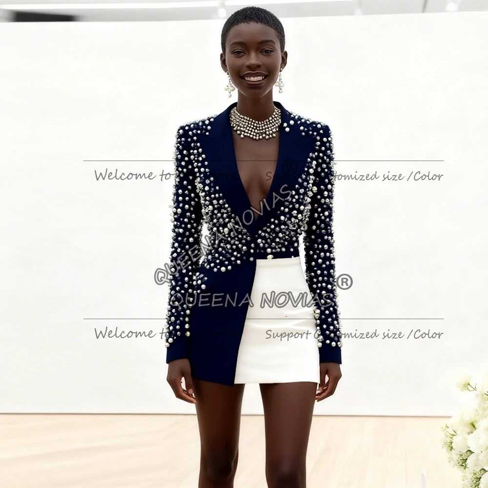 高級ビーズパールスーツ女性 2 ピースセットユニークなデザインの花嫁の母のドレスカスタマイズされた女性ビジネス宴会パーティーの服装