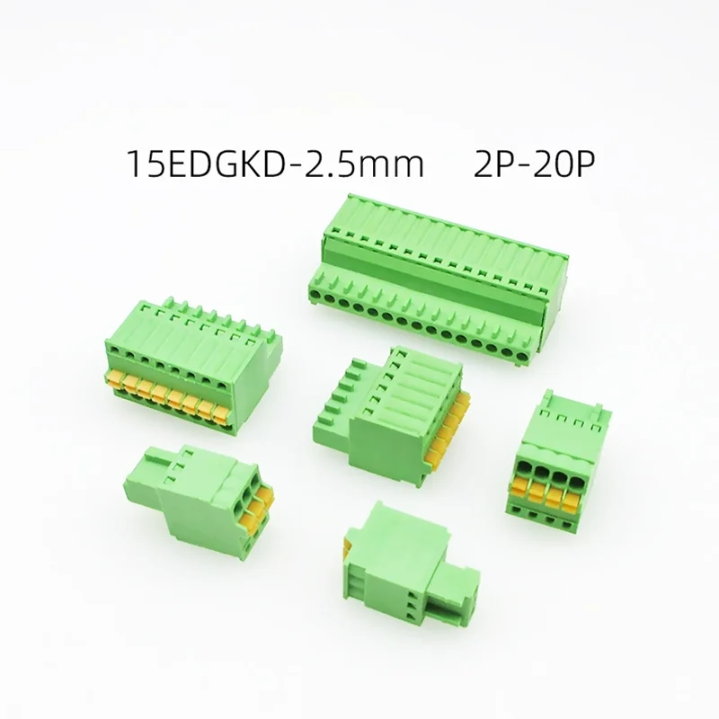 10 أزواج المسمار الحرة المكونات نوع محطة KF2EDGKD-2.5 دبوس مستقيم/دبوس منحني ذكر/موصل سالب 15EDG-2.5