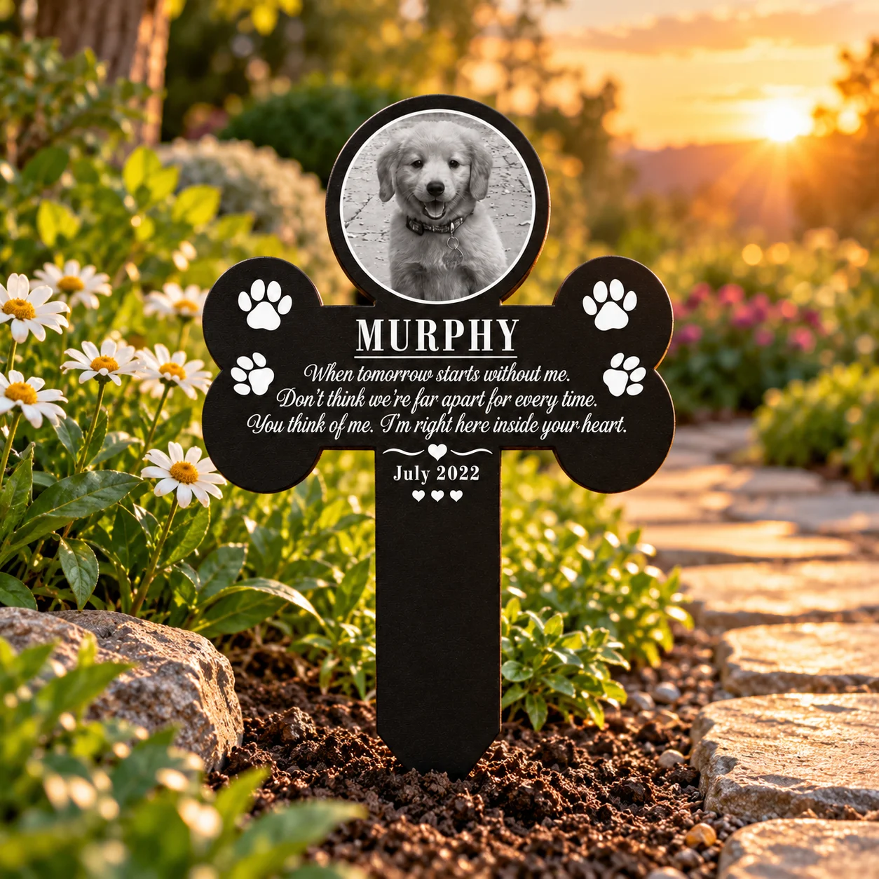 Custom Engraved Dog Paw Cross Memorial Stake Personalized Pet Tombstone Photo Tribute Wood Sympathy Gift for Loss Beloved Canine