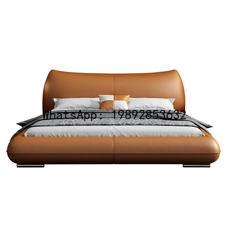 minimalist genuine leather bed - wedding bed, villa master bedroom king size bed
