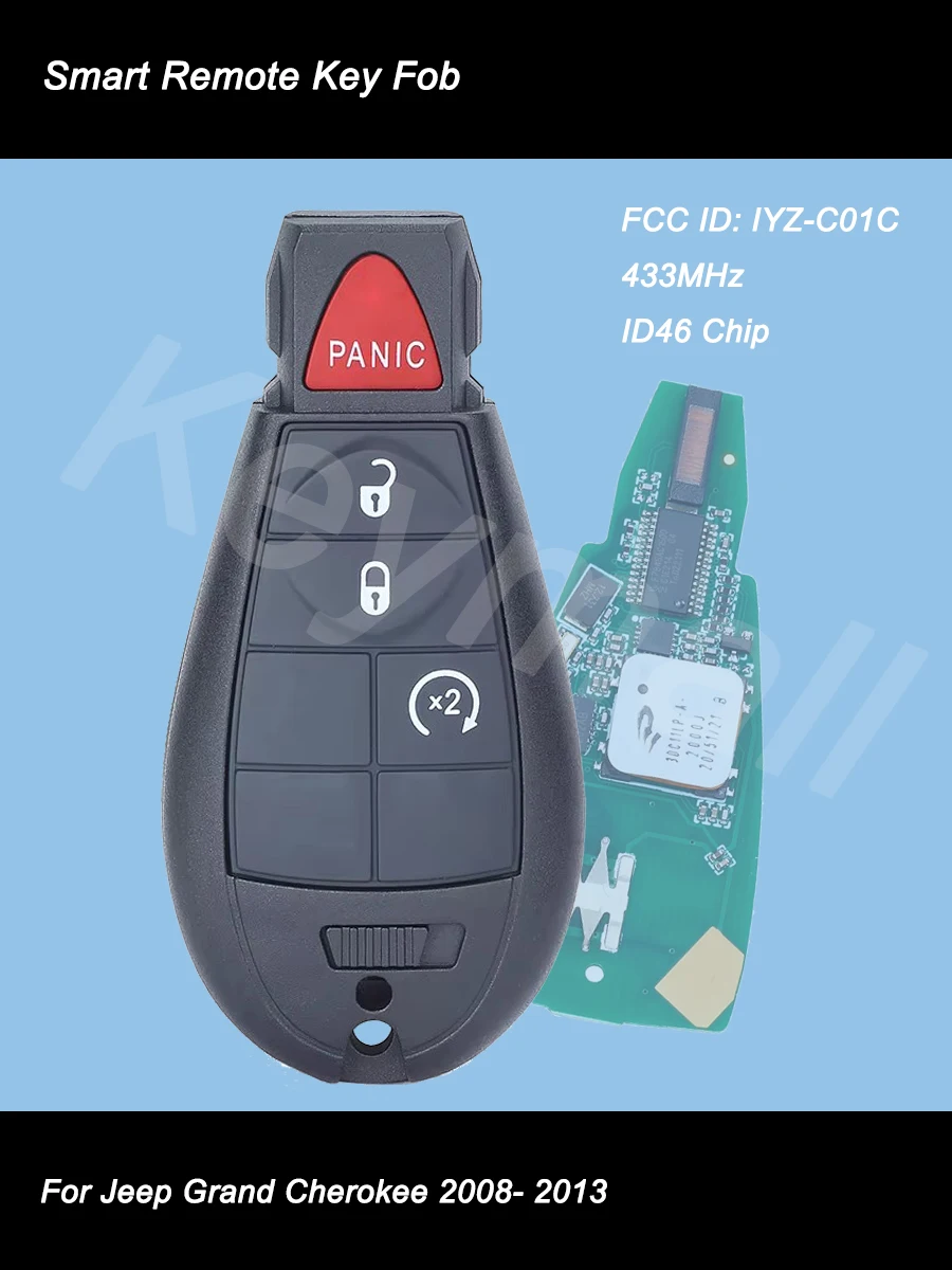 

KEYECU Keyless Go Smart Remote Car Key Fob 4 Buttons 433MHz ID46 Chip for Jeep Grand Cherokee 2008-2013 FCCID: IYZ-C01C 56046736