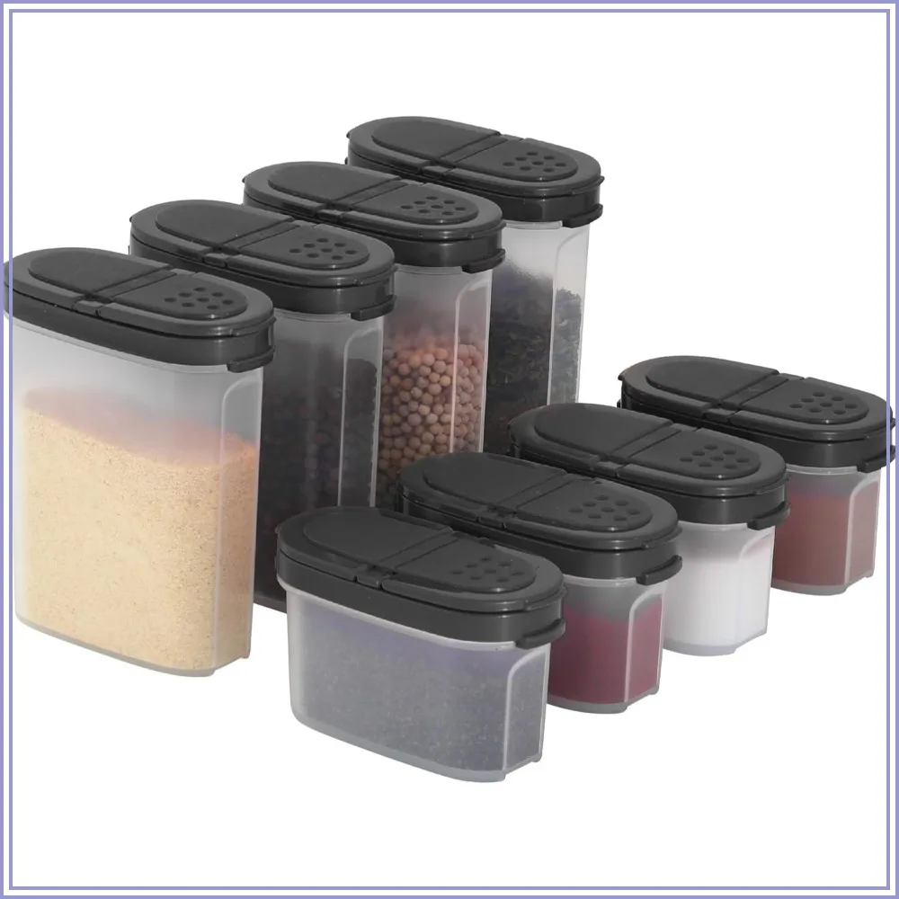 

8 Pack Spice Jars, 4 Mini & 4 Large, Airtight with 2-Way Lids for Spices, Herbs, Sugar, Salt, Pepper
