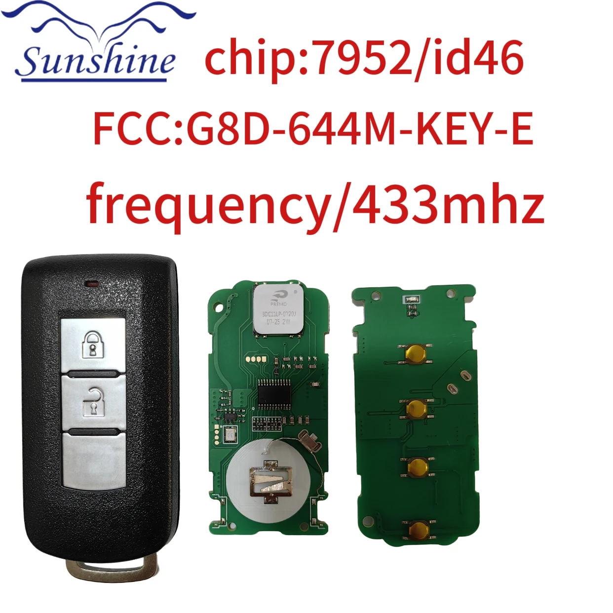 

Sunshine car key 2Bt/3bt Smart Remote Key Fob 433Mhz PCF7952 ID46 for Mitsubishi Lancer Outlander ASX FCC: G8D-644M-KEY-E