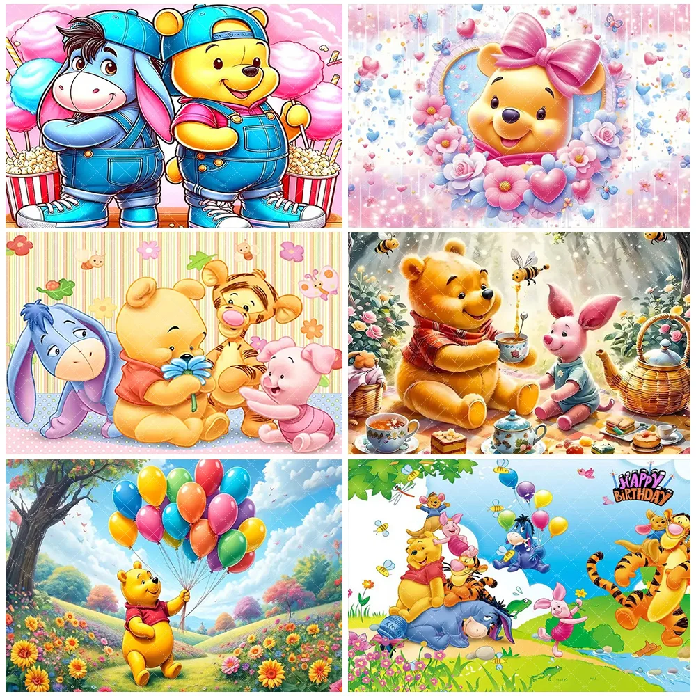 

Winnie The Pooh Disney Cartoon Backdrop Cute Bear Children Birthday Party Decoration Winnie And His Friend Baby Shower Supplies