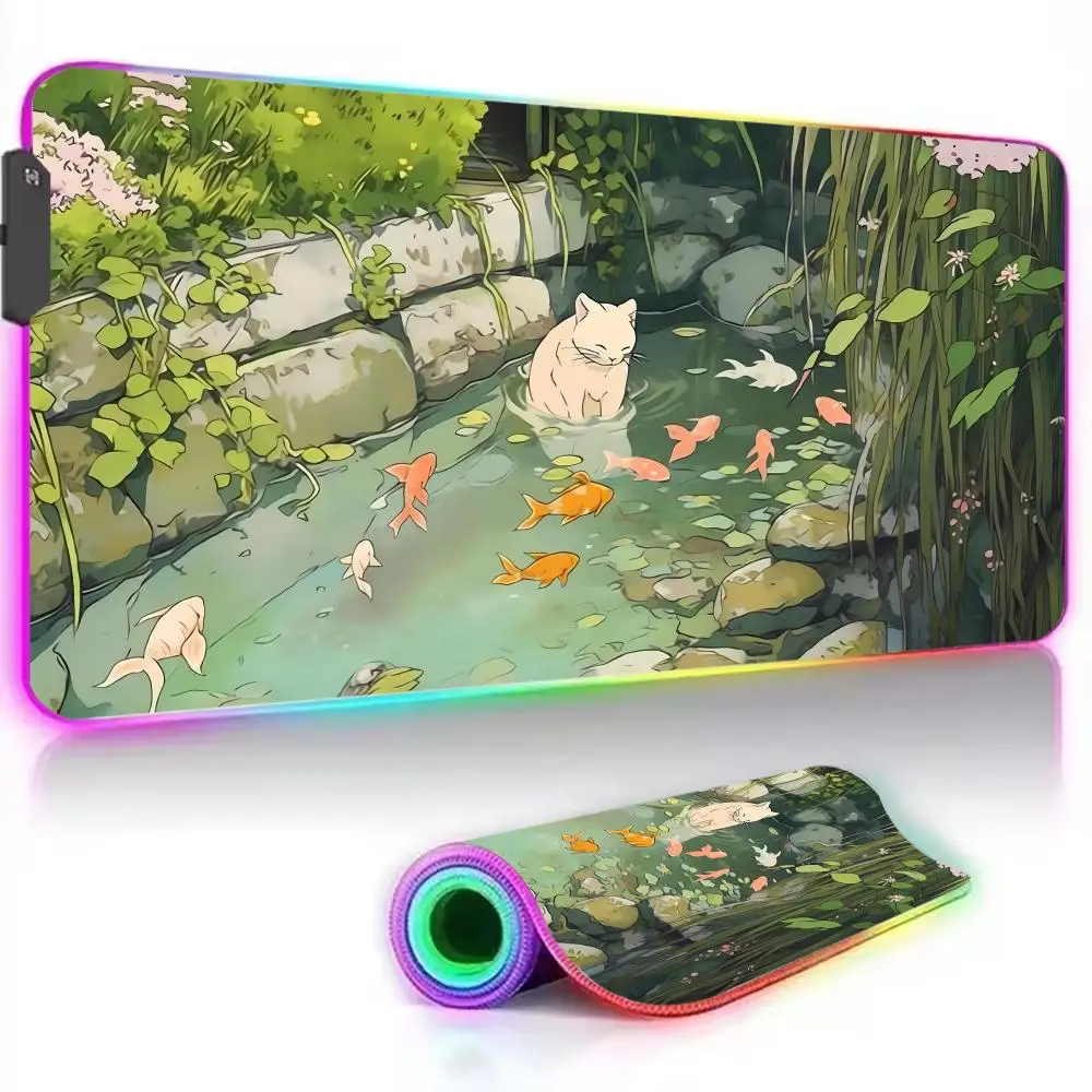 

Милый мультяшный сом, коврик для мыши, RGB светящийся коврик для мыши, офисные компьютерные аксессуары, коврик для клавиатуры ПК, светодиодный противоскользящий игровой коврик для стола