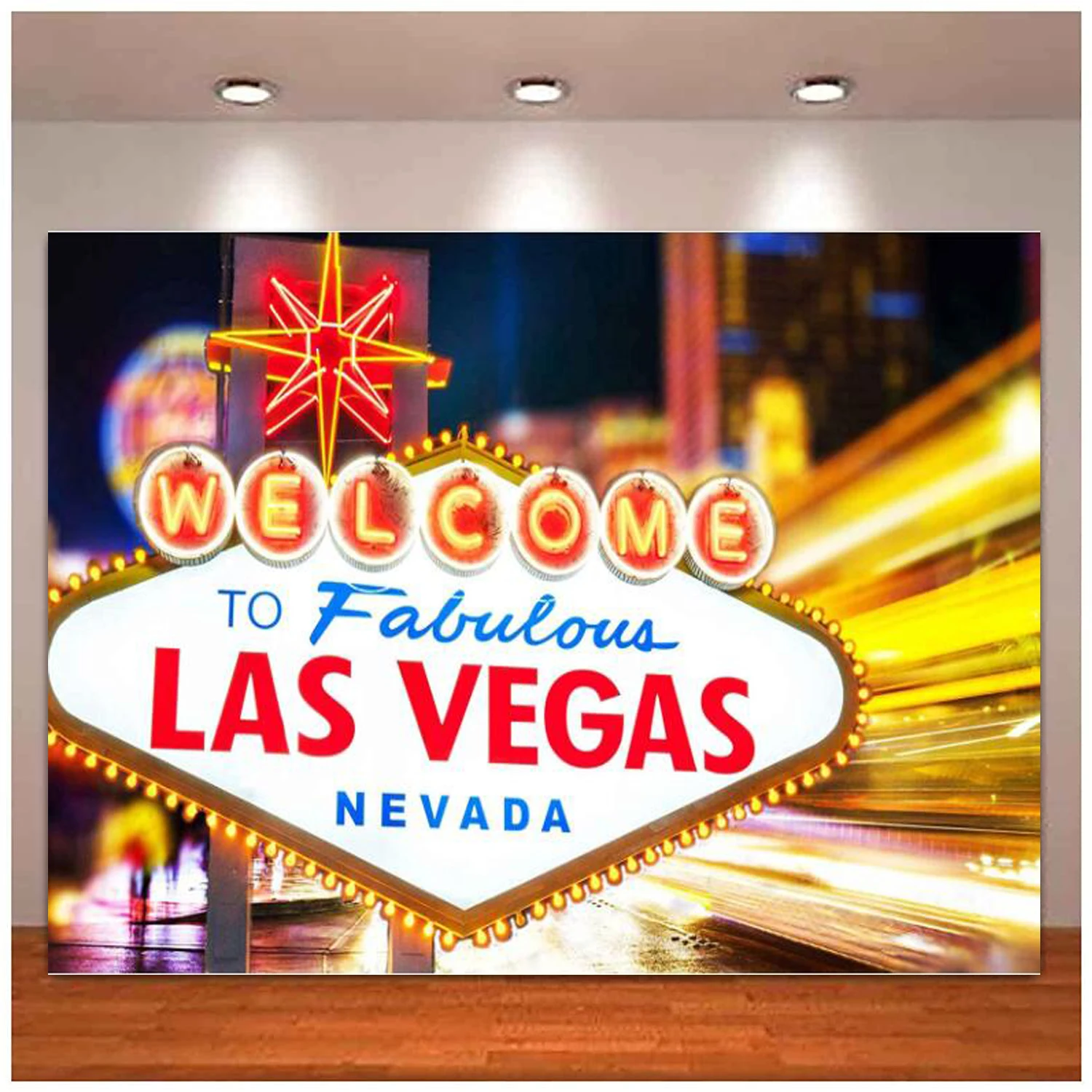 Las Vegas Sign Photography Backdrop Casino Theme Birthday Party Decoration Background Cotton with Pole Pocket Cake Table Poster