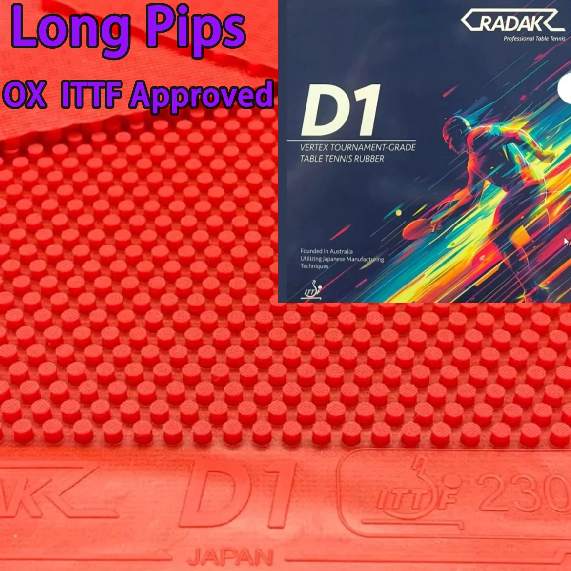 

Radak D1 Table Tennis Rubber Long Pips OX ITTF Approved Ping Pong Rubber Ultra Soft & Durable Medium Particles for Competition