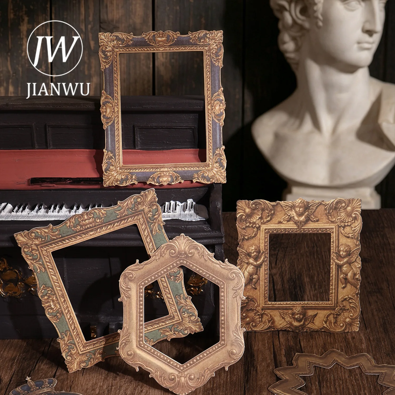 JIANWU Vintage Hollow Border Landscape Material Collage Scrapbooking Sticker Creative DIY Journal Stationery