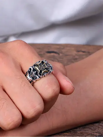 Punk Style Crosss Adjustable Anti-silver Color Ring Fashion Men's Personalized Design Retro Gothic Jewelry