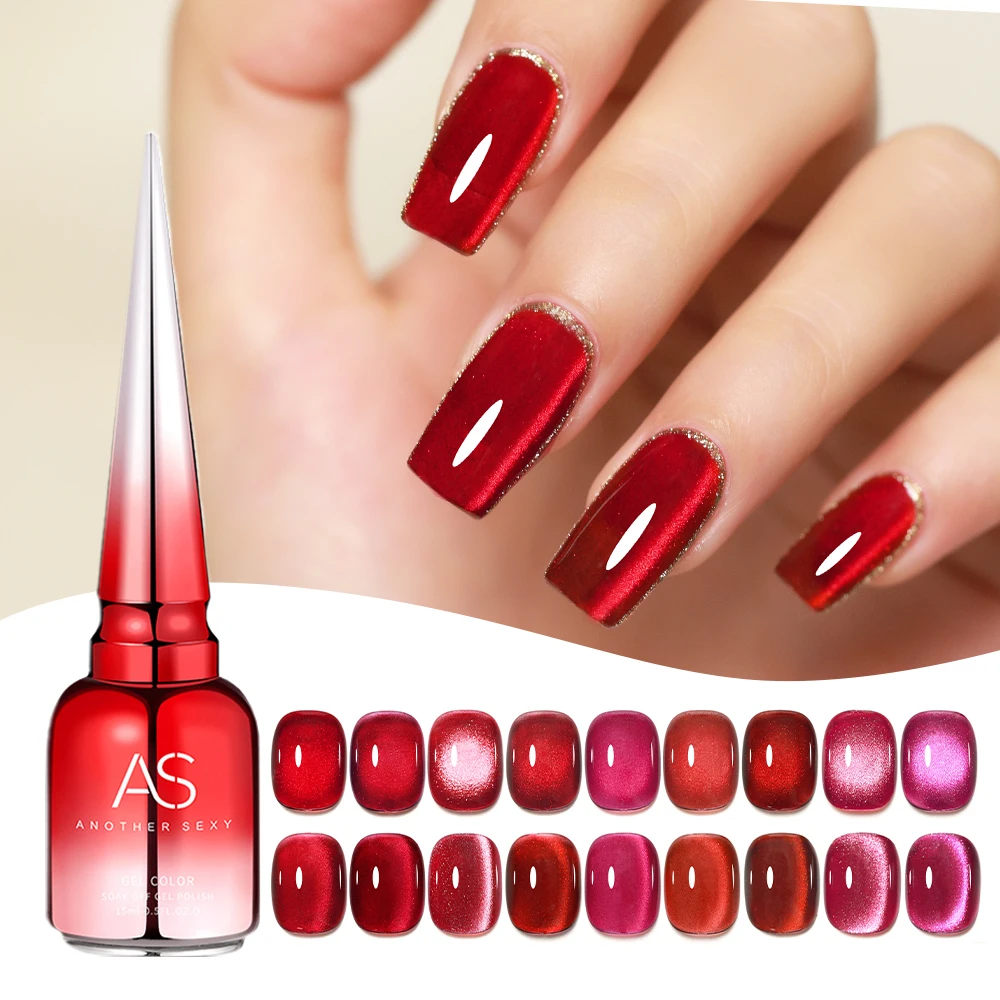 AS 15ml Cherry Ruby Red Cat Eye Gel Nail Polish Chameleon Magnetic Gel Soak Off UV LED Cateye Nail Varnish Gel For Manicure