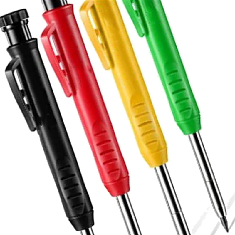 リフィル付き木工鉛筆セット、シャープナー内蔵、深穴建設工具、2.8mm、4パック