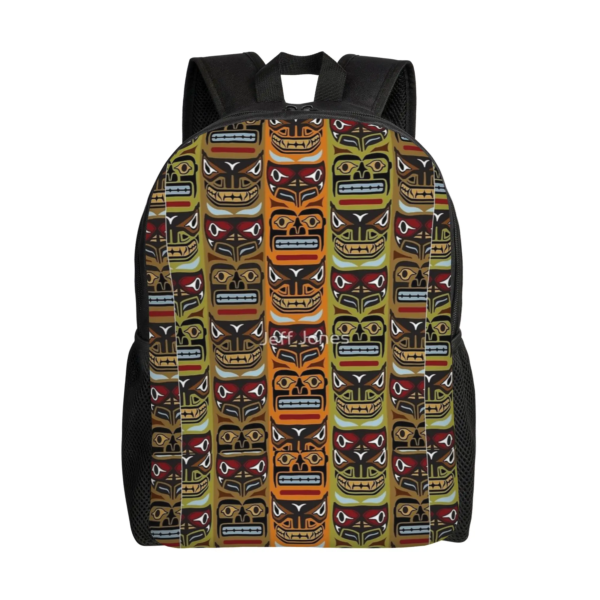 

Totem Pole Tiki Heads Backpack Teen Polyester Outdoor Backpacks Pattern Style High School Bags Rucksack