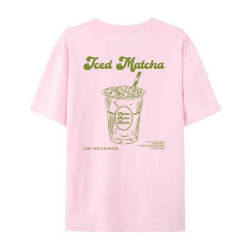 Retro Aesthetic Iced Matcha T-Shirts Cute Matcha Lover T Shirt Women Summer Oversized Streetwear Graphic Tees Unisex Clothing